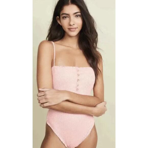 VIX PAULA HERMANNY Pink Romance Scales Buttons One Piece Swimwear SMALL - Picture 1 of 5